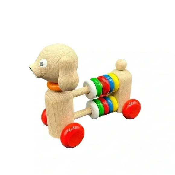 WOODEN ABACUS DOGGIE PUSH TOY TOXIC FREE PAINT HANDMADE LEARNING COUNTING TOOL - Picture 2 of 13